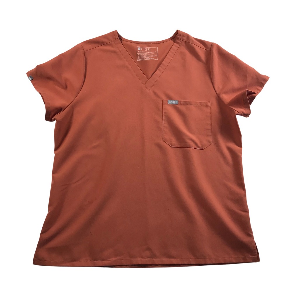 Figs Technical Collection V-Neck Scrub Top XL Burnt Orange Clay Short Sleeve